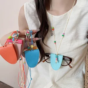 Dopamine Vibrant Artificial Leather Necklace Eyeglass Holder Colorful Beaded Starfish Shell Charms Vacation Jewelry For Women