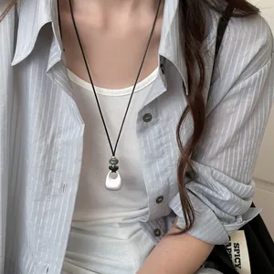 Minimalist Silver Water Drop Pendant Long Necklace Adjustable Black Cord Geometric Commuter Fashion Jewelry For Women