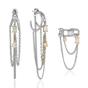 Elegante C-förmige Quastenohrringe und passendes Ring-Set aus robustem Edelstahl.