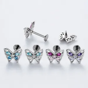F136 Titanium Alloy Internal Thread Butterfly Cartilage Piercing Stud Micro Set Zirconia Tragus Earring For Cartilage Piercing Jewelry