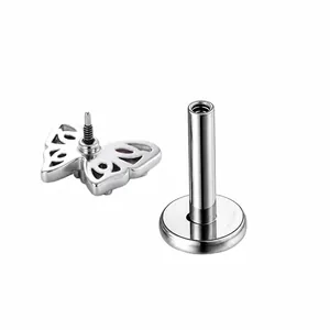 Butterfly cartilage stud earring featuring F136 titanium alloy internal thread post design
