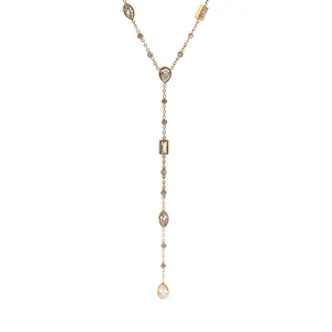Elegante collana a Y in acciaio inossidabile placcato oro 18K con zirconi geometrici