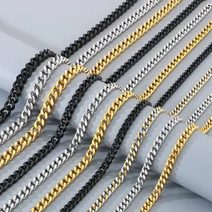 Polierte Panzerketten aus 304 Edelstahl in Gold, Silber und Schwarz für Damen und Herren.