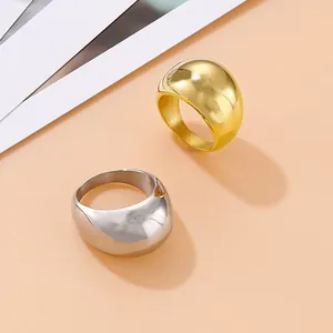 Anello a Cupola in Acciaio Inossidabile Minimalista Lucidato Geometrico Grande Superficie Liscia Oro Argento Gioielli Anello Largo Unisex
