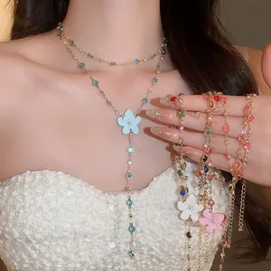 Conjunto de Joyas Dulces de Flores de Esmalte para Mujer Collar Floral y Pulsera de Cadena de Mano Chapado en Oro Plata