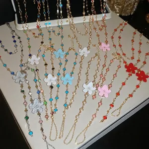 Elegante conjunto de collar y pulsera con flores de esmalte de colores estilo ins