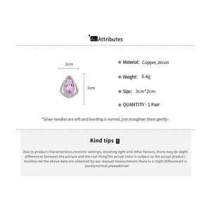 Detailed size and material specifications for teardrop zircon ring with pink gemstone