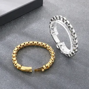 Bracelet gourmette tendance pour homme en acier inoxydable doré et argenté style moderne.