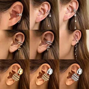 Detailed view of copper zircon non-pierced ear cuffs in various fashion styles