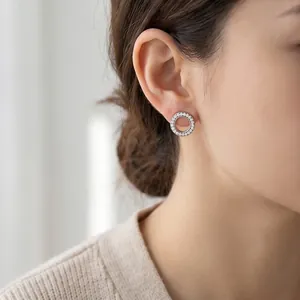 Luxe 304 Roestvrij Staal Holle Ronde Oorknopjes Met Volledige Strass Ingelegde Oorbellen Voor Vrouwen Mode Sieraden Cadeau