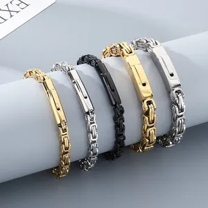 Byzantine King Chain Bracelet Stainless Steel Vacuum Plated Hip Hop Punk Style Jewelry For Men
