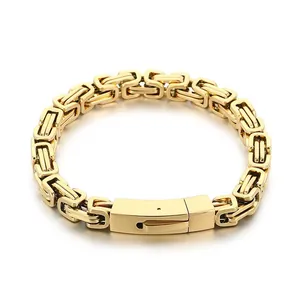 Golden Byzantine chain bracelet in stainless steel with a secure fold-over clasp