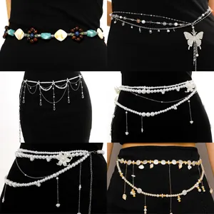 Bohemian Resort Style Multi Layer Artificial Pearl Waist Chain For Women Shell Conch Tassel Pendant Fine Jewelry Belt Decoration
