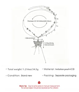 Detailed view of a layered butterfly waist chain with size measurements and material specs.