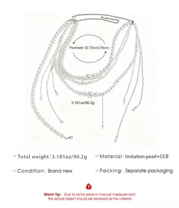 Multi-layer imitation pearl waist chain with tassels and length specifications detail view