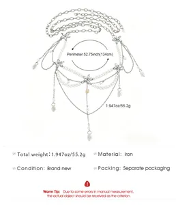 Technical specifications of bohemian pearl waist chain with metal chain detail