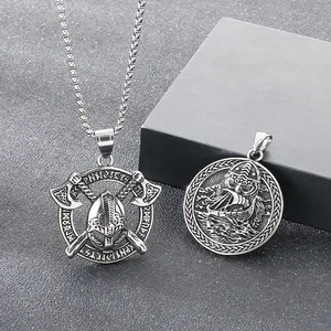 Pendentifs vintage de guerrier viking et de drakkar en acier inoxydable pour hommes
