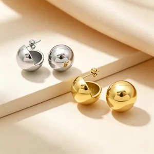 Minimalist stainless steel spherical earrings in gold and silver finishes for women