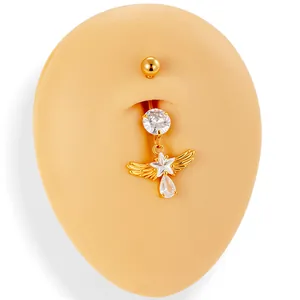 Piercing de nombril aile d'ange doré avec cristaux en forme d'étoile et de goutte