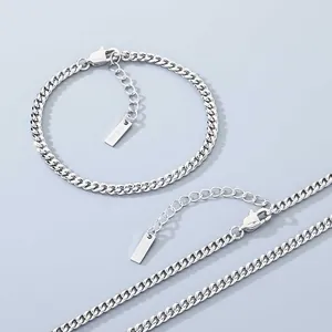 Ensemble collier et bracelet en acier inoxydable argenté, chaîne cubaine, fermoir réglable