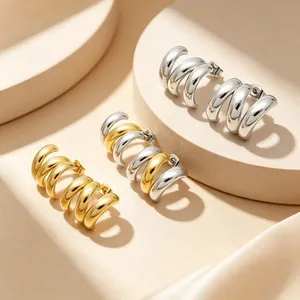 Détails de boucles d'oreilles en acier inoxydable en forme de C, or et argent
