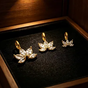 Ανοξείδωτο Ατσάλι 316 Επιχρυσωμένο 14K Μενταγιόν με Ζιρκόνια Κοπή Μαρκίζ για Κοσμήματα DIY Ατομικό Αξεσουάρ Σχήμα Λουλουδιού
