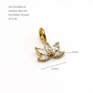 14K gold-plated 316 stainless steel pendant with marquise zircon flower design