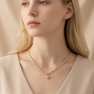 Minimalistisches Edelstahl 18K Vergoldetes Herz Anhänger Halskette Und Armband Schmuck Set Für Damen Mode Herz Gliederkette Accessoires