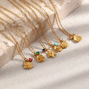 Collares de acero inoxidable chapados en oro de 18k con colgantes de flores y piedras