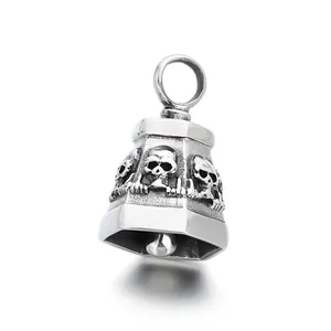 Pendentif cloche tête de mort hexagonale gothique en acier inoxydable pour homme style punk