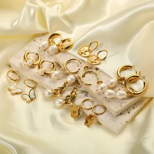 Edelstahl Ohrringe Mit Künstlichen Künstliche Perlen 18K Vergoldet Geometrische Creolen Mode Schmuck Für Damen