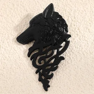 Vintage black matte wolf head brooch pin for men's suit lapel decoration