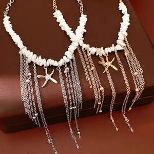 Collana con Nappine di Perline in Pietra a Stella Marina per Donna Placcato Oro Argento Pendente Stella Marina Girocollo per Vacanze