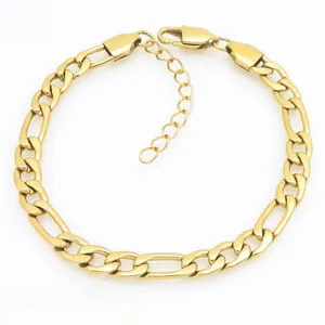 Bracelet chaîne Figaro en acier inoxydable doré avec rallonge réglable pour hommes et femmes.