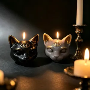 Mystical gothic three-eyed Sphynx cat scented candle for Halloween dark room decor