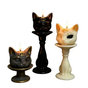 Unique gothic three-eyed cat head scented candles set for Halloween festive home decor