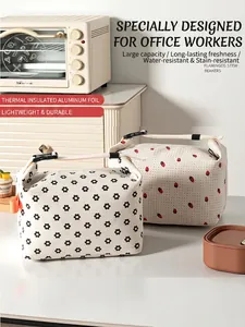 Floral and strawberry print corduroy insulated lunch bags for daily meal storage