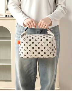Floral corduroy insulated lunch bag with comfortable portable carrying handles