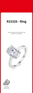 Close-up of a high-quality oval moissanite ring set in polished 925 sterling silver