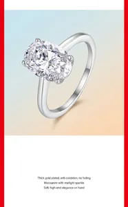 Detailed view of a sparkling oval-cut moissanite set on a polished 925 sterling silver band