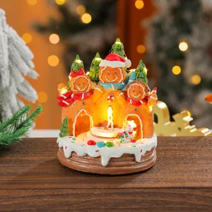 Glowing Christmas gingerbread man resin music box rotating ornament for holiday gift