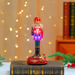 Rotating Nutcracker Music Box with LED Lights and Miniature Train Christmas Gift