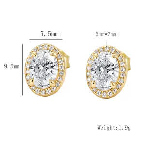 Product specifications showing 7.5mm x 9.5mm size for oval halo crystal stud earrings.