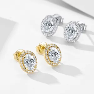 Elegant S925 sterling silver oval halo stud earrings with sparkling cubic zirconia
