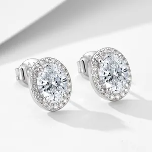 Elegant S925 sterling silver oval halo stud earrings with sparkling cubic zirconia