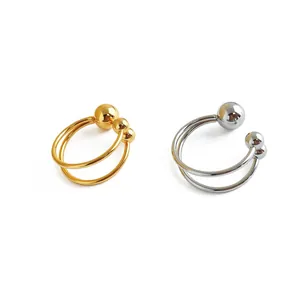 Minimalist titanium steel open rings featuring decorative steel balls for women and men