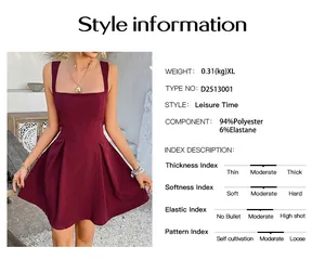 Detailed style information and fabric specifications for a burgundy elegant mini dress