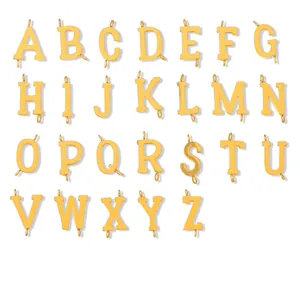 Full set of 26 golden stainless steel uppercase alphabet charms with double loops.