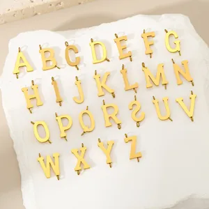 Set of 26 gold stainless steel uppercase letter charms with double holes for DIY jewelry