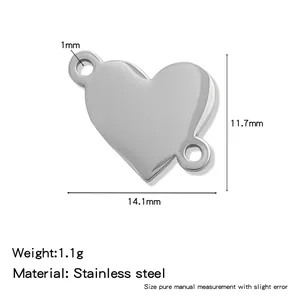 Detailed view of stainless steel heart connector with precise dimensions and weight